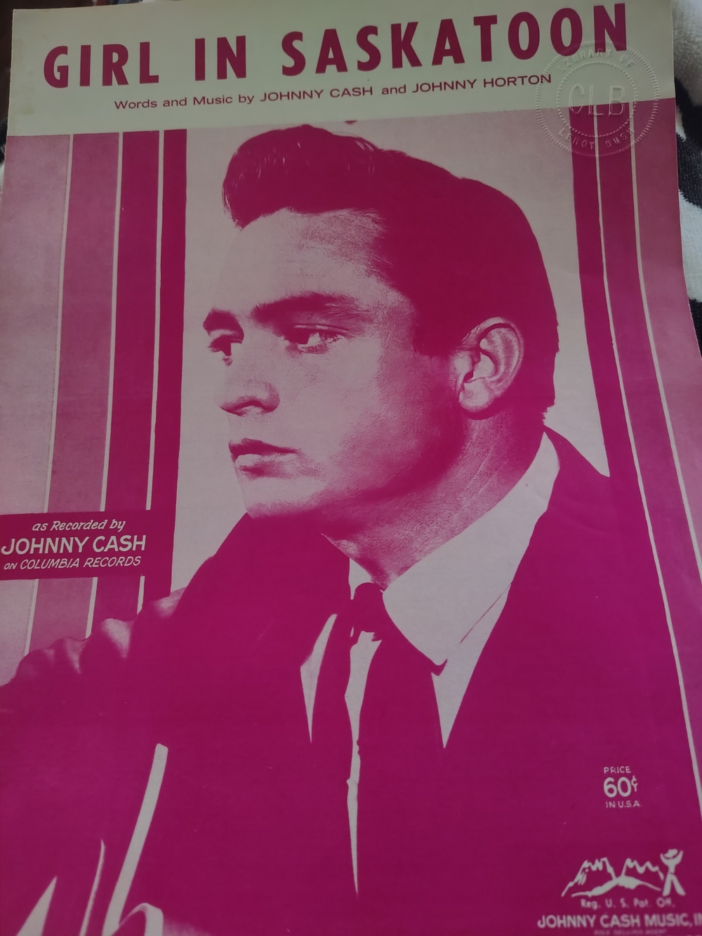 Johnny Cash 'Girl in Saskatoon' Vintage Sheet Music - Pink